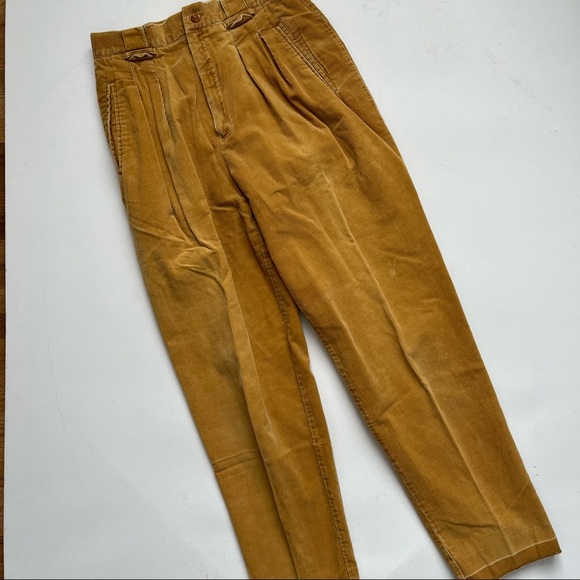 Vintage Pants - Vintage High Waisted Golden Yellow Corduroy Flat Back Pants size 6P